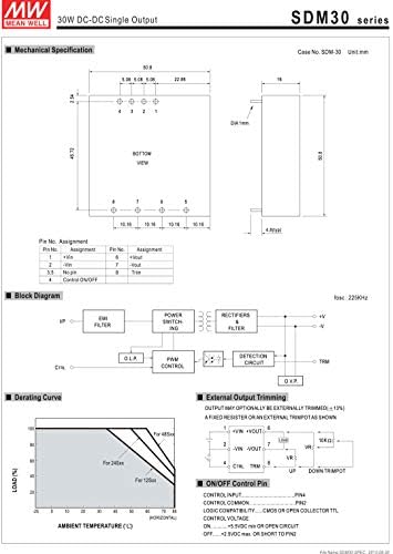 Преобразувател на постоянен ток MEAN WELL SDM30-12S3 3,3 5А 16,5 W с един изход DC/DC