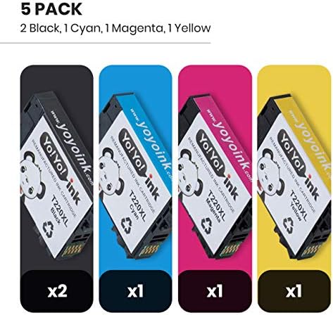 Възстановените касети YoYoInk за смяна на мастило Epson T220XL 220 XL (2 черни, 1 син, 1 червена, 1 жълта, на 5 броя