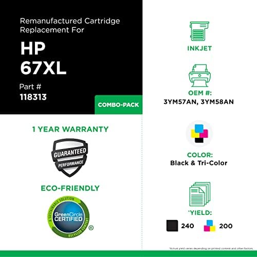 Смяна на касети с мастило Clover с най-висока доходност възстановени мастило HP 67XL | Черна и трицветна 2 бр XL