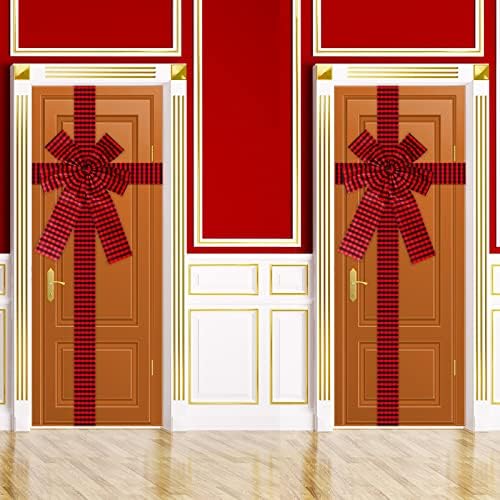 gisgfim 2 бр. Коледна Лента За врата на кабинета, Голям Лък в клетката цвят Бизон, Голяма Врата Лейси Коледно Дърво,
