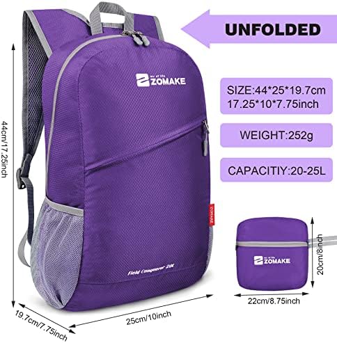 ZOMAKE 20L Packable Backpack: Леки туристически раници - Сгъваема Водоустойчива раница за пътуване, Дневна раница за
