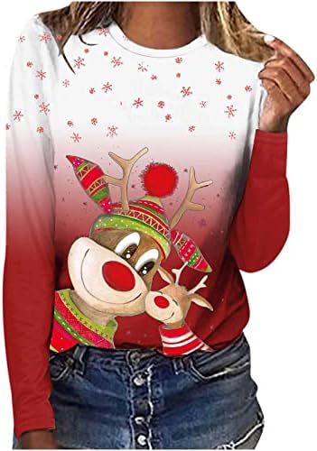 Грозни Коледни Пуловери за Жени, Мода 2023, Коледна Hoody с кръгло деколте и Дълъг Ръкав, Риза с Вратовръзка-Боя, Скъпа