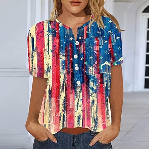 Патриотични Ризи за Жени с Флага на САЩ, Лятна Тениска с Къс Ръкав и V-Образно деколте, Със Звездите, Без Приятелка,