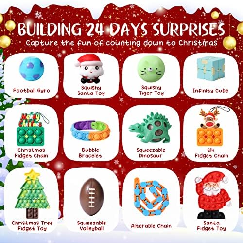 Адвент-календар Fidget на 2022 година за децата - Подарък кутия с изненади на 24 дни, Забавни Коледни Адвент календари