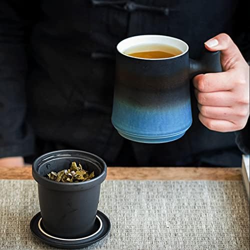 Двойна Чаена чаша с приготвяне на чай и капак, Чаена чаша, Чаена чаша с дървена дръжка, чаша за заваряване на чай, Керамични чаена чаша с капак и дръжка, Подаръци за м?