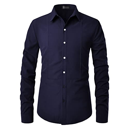 Мъжки Ежедневни Ризи с дълъг ръкав, Класически Ризи с копчета, Приталенные Бизнес Ризи с Отложным яка, Блузи (Тъмно синьо, Голям размер)