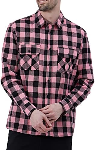 Мъжки ризи FastRockee от Кариран Вълнен копчета с дълъг ръкав, Ежедневни Памучни Ризи Обичайното намаляване на
