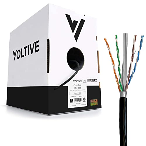 Voltive Cat6 Екраниран стойка (CMR), 500 метра, на Черно - Плътен Меден Оптичен кабел Ethernet - FTP - 400 Mhz - Сертифициран от UL и проверен ETL
