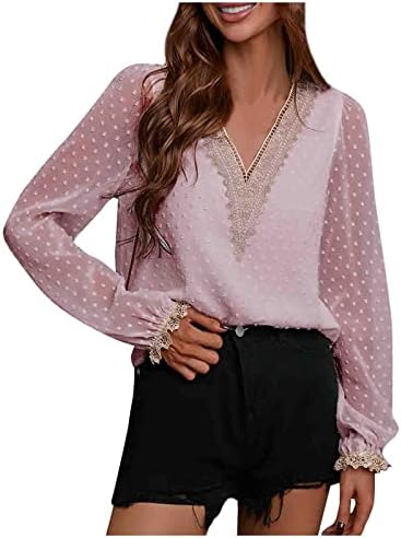 NOKMOPO Празнични ризи за жени, модни однотонная блуза с ревери и дълъг ръкав, тениски основния задължителен
