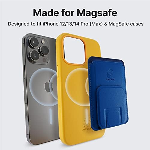 CUZJOLLY iPhone 12/13/14 (Pro) Държач за карти от изкуствена кожа, портфейл със стойка, Стандартен тип [Уникален цвят, съвместими с MagSafe] за 6,1-инчов iPhone (ярко жълт)