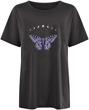 Bmisegm Дамска Блуза, отличава със спокойна Тениска с пеперуда, Тениски, Лятна Ежедневно в памучна Риза С Къс Ръкав