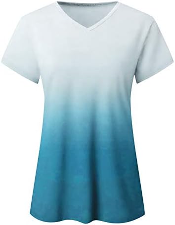 Harpily Дамски Блузи Елегантни Ежедневни 2023 С Къс Ръкав, Тениска с V-образно деколте, Цветен Камуфлаж, Лятна Туника,