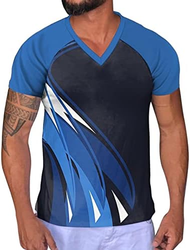 ZDDO Летни тениски с V-образно деколте за мъже, къс ръкав, лоскутная градинска тениска с принтом под формата на спрей