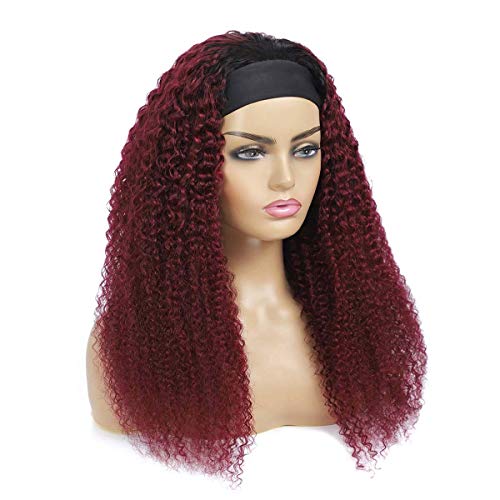 seelaak Hair 10A Ombre Вино-Червено 99j Къдрава Перука-превръзка на главата от 16 Сантиметра 180% Плътност, Без Дантелен