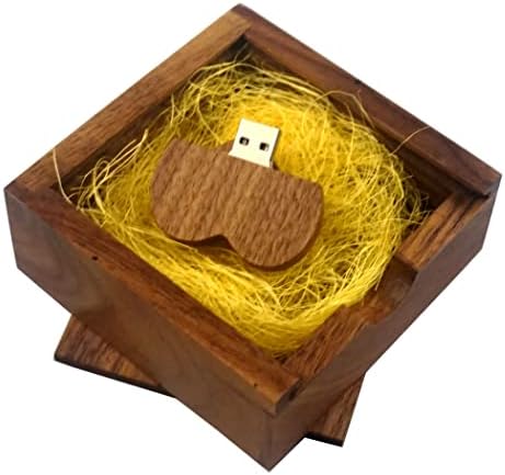LONMAIX Вкусен Дървени USB Флаш памет 16 GB с Жълто Пълнител в Дървена Кутия за Сватби, Двойки (100 мм *100 мм * 38 мм)