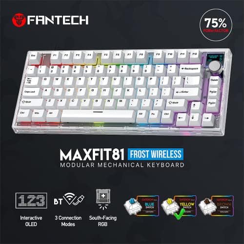 Безжична Ръчна Клавиатура FANTECH MAXFIT81 PBT Keycaps RGB 75% от Детска Клавиатура с Адаптивни OLED-дисплей и дръжка,