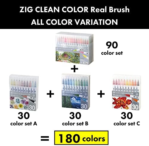 Истинска четка Kuretake на ЗИГ Clean Color, НОВ комплект от 30 цвята C, Гъвкави Върховете на Четки, Акварелни писалка