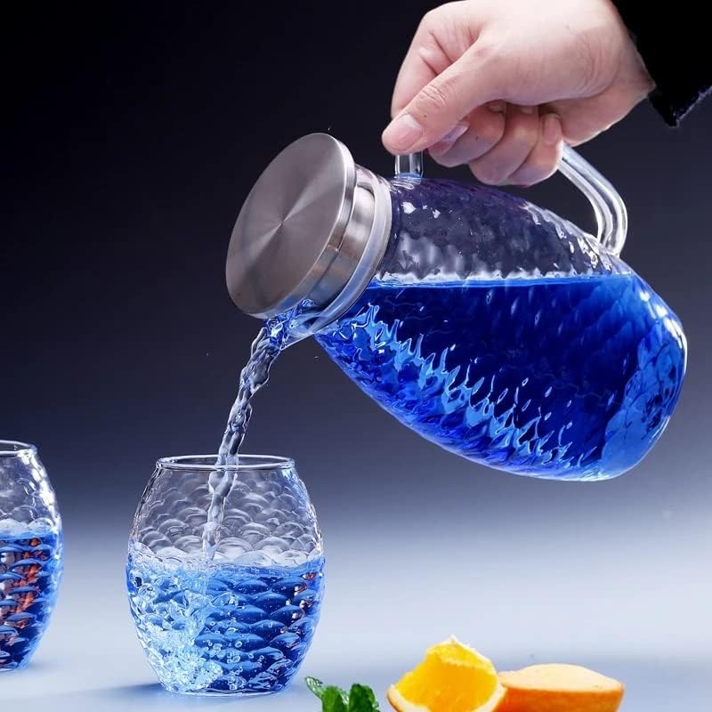 EYHLKM High Capacity Scale Гарафа от прозрачно Стъкло exture с капак от неръждаема стомана, Кана за вода, напитки (Цвят: