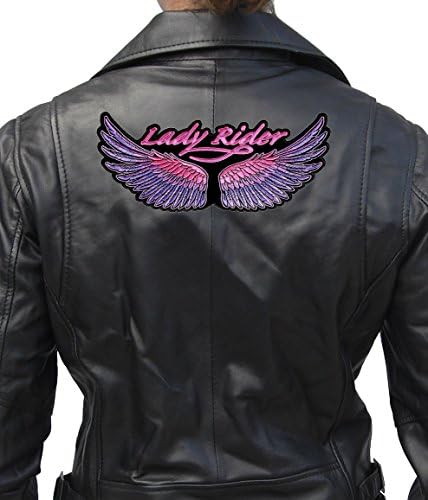 Кожена Байкерская нашивка Supreme Lady Rider Розов цвят с Бродирани Лилави крила-Розово-Голям