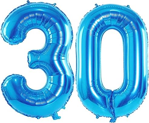Гигантски Небето Сини 30 балони с номера от 40 инча | Кралски Сини 30 балони на рожден ден, Декорация на 30-ия рожден