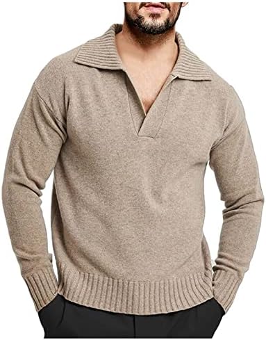 DuDubaby Мъжки Пуловер с имитация на шията на Копчета, Вязаный Пуловер с Витым яка-часова, Монофонични Модерен Пуловер