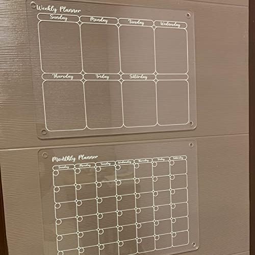 Месечни и Седмични Проектанти, Прозрачен комплект от 2 Дъски за сухо Изтриване, Декоративен Календар за хладилник, шкафове,