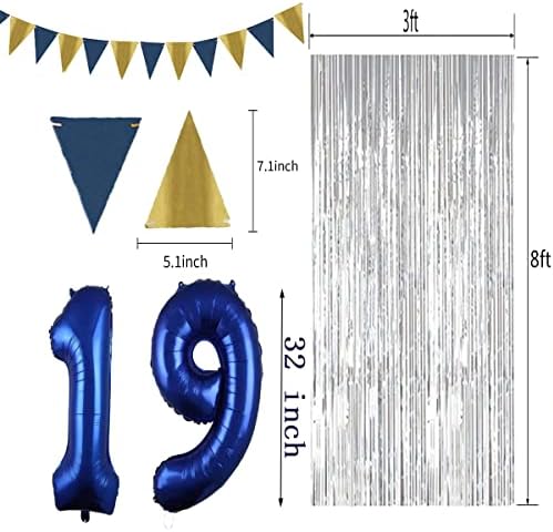 Украса на 19-ти рожден ден Coraliayu - Тъмно Син Банер честит рожден Ден и колан, балони от фолио № 19, Метални Латекс
