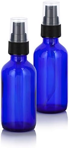 Бутилка-помпа JUVITUS Cobalt Blue Glass Boston Round Treatment Black - 2 унции (2 опаковки)