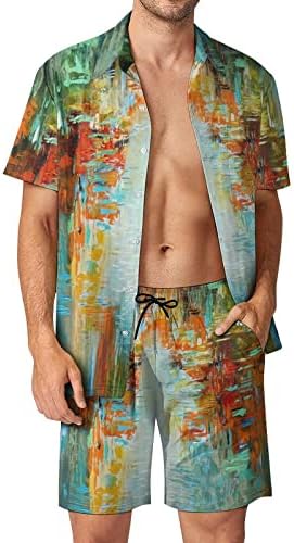 Bmisegm Летни Мъжки Тениски, Мъжки Летни Хавай Приморски Почивка на Плажа Дигитален 3D Печат Риза С Къси Ръкави Костюм