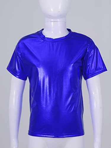 Jugaoge/ Блестящи Метални Тениски с къси ръкави За момичета, Върховете на Танцови изпълнения, Блестящи Вечерни Тоалети