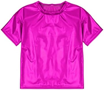 Jugaoge/ Блестящи Метални Тениски с къси ръкави За момичета, Върховете на Танцови изпълнения, Блестящи Вечерни Тоалети
