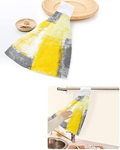 Жълто-Сиви Кухненски Кърпи с Линия за окачване, 2 опаковки, Абсорбиращи Кърпи за Ръце за Баня, Съвременна Живопис с маслени