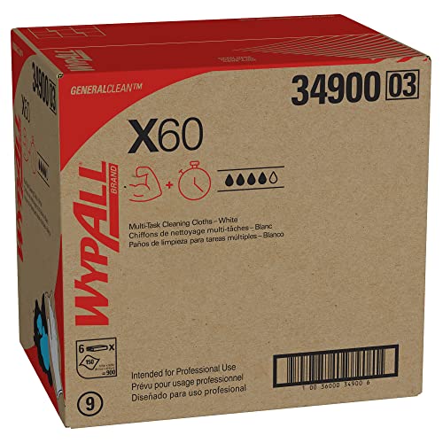 Кърпички за универсална почистване WypAll General Clean X60 (34900), Плоски, Бели, 150 Листа в опаковка, 6 Опаковки в