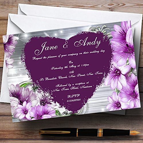 Персонални Покани за Сватба с цветове Лилаво Сърце