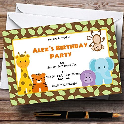 Персонални Покани на парти в чест на рождения Ден в стила на Животни от Джунглата