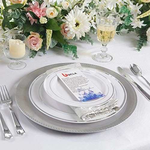 Сребърни пластмасови чинии bUCLA 200ШТ. -предлагат 100ШТ. места за хранене чинии 10,25 инча и десертни чинии 6,25 инча