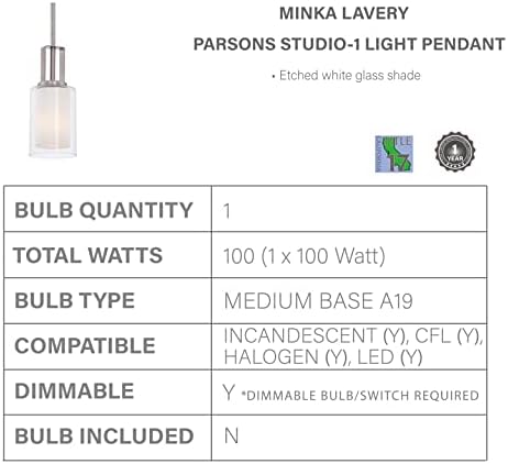 Окачен тавана лампа Minka Lavery 4101-84, Parsons Studio Mini, 1 Лампа, Никел