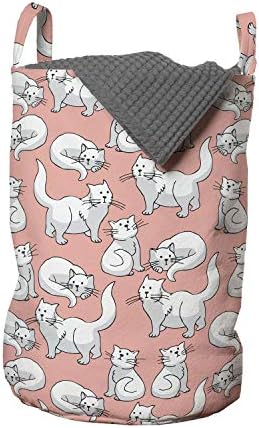 Чанта за дрехи Ambesonne Kitten, Направени в цифров вид с Повтарящи се Силуэтами Котки, Кошница за дрехи с дръжки, закрывающаяся