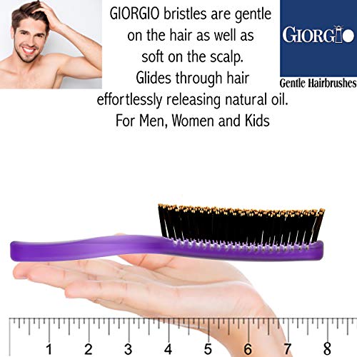 Giorgio GION1PP Неоново-Лилава 7,75-инчов четка за коса Нежно Докосване Detangler за мъже и жени. Мека четина за чувствителна