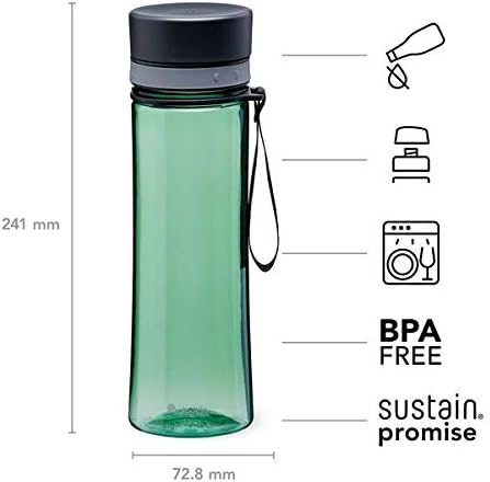 Запечатани бутилка за вода Аладин Aveo обем 0,6 л с босилек зелен цвят – Широк отвор за лесно пълнене - Не съдържа BPA