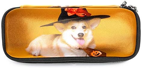 Куче Corgi в Кожа Пенале на Хелоуин, Чанта за Писалки с Двоен цип, Чанта за Съхранение на Канцеларски Материали, Чанта