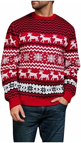 DuDubaby Мъжки Модерен Коледен Пуловер Топ Топъл Пуловер С кръгло деколте и Дълъг Ръкав Пуловер