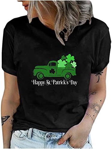 Дамски Ризи с Ирландски Трилистником, Върхове с кръгло деколте и къс ръкав, Тениска Happy St patrick ' s Day Go Lucky-Подарък