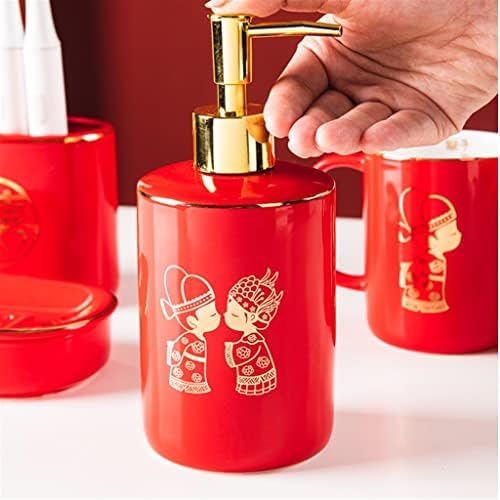 MMLLZEL Червена Пара Чаша Вода За Уста Брак Набор от Тоалетни Принадлежности Домакински Керамични Тоалетна Зъбни Цилиндър