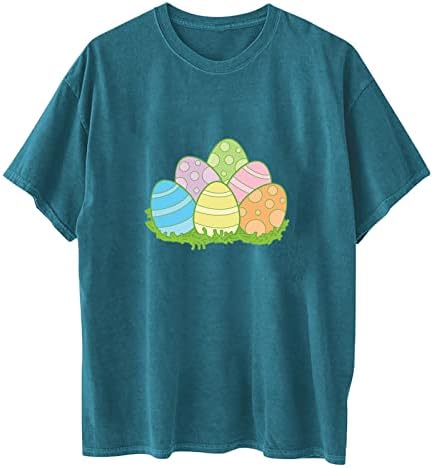 Негабаритная Великден Риза Жените С Красиви Яйца Графични Тениски С кръгло деколте И Занижени Рамото Топ С Къс Ръкав,