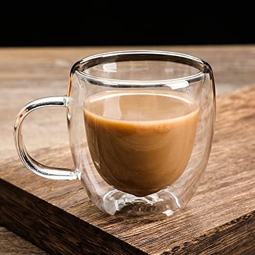AZSCYN Комплект от 4 Изолирани кафе чаши, Стъклени чаши за Кафе с двойни стени и дръжка За Еспресо, Лате, Капучино или