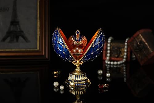 Копие на Сини яйца в стил Кифу Фаберже с Вериги и Корона Уникален подарък за дома