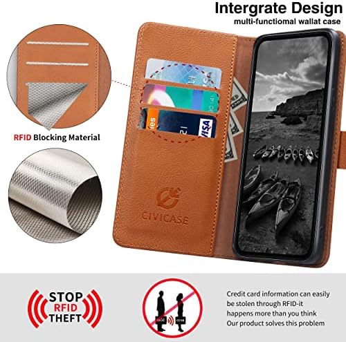CIVICASE за Samsung Galaxy S22 Плюс чанта-портфейл, кожен флип калъф с RFID заключване, притежател на кредитна карта,