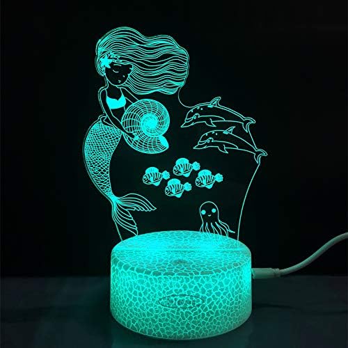 Delgoash Принцеса лека нощ за Деца Русалка 3D Илюзия Лампа Животно лека нощ Димиране на Led Лампа за Детска стая на 16