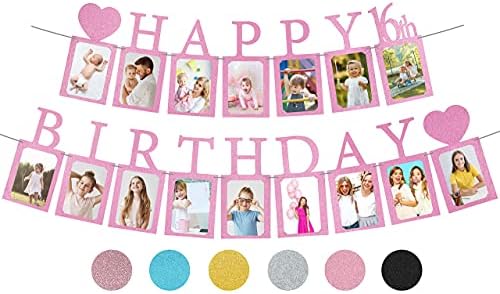 Фото-банер с украса за рожден ден Sweet 16 лилаво в сглобени - Банер Sweet 16 С Шестнадесет рамки за пощенски картички